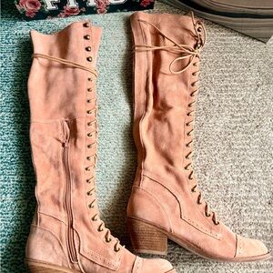 Free People Pink Lace Up Boots